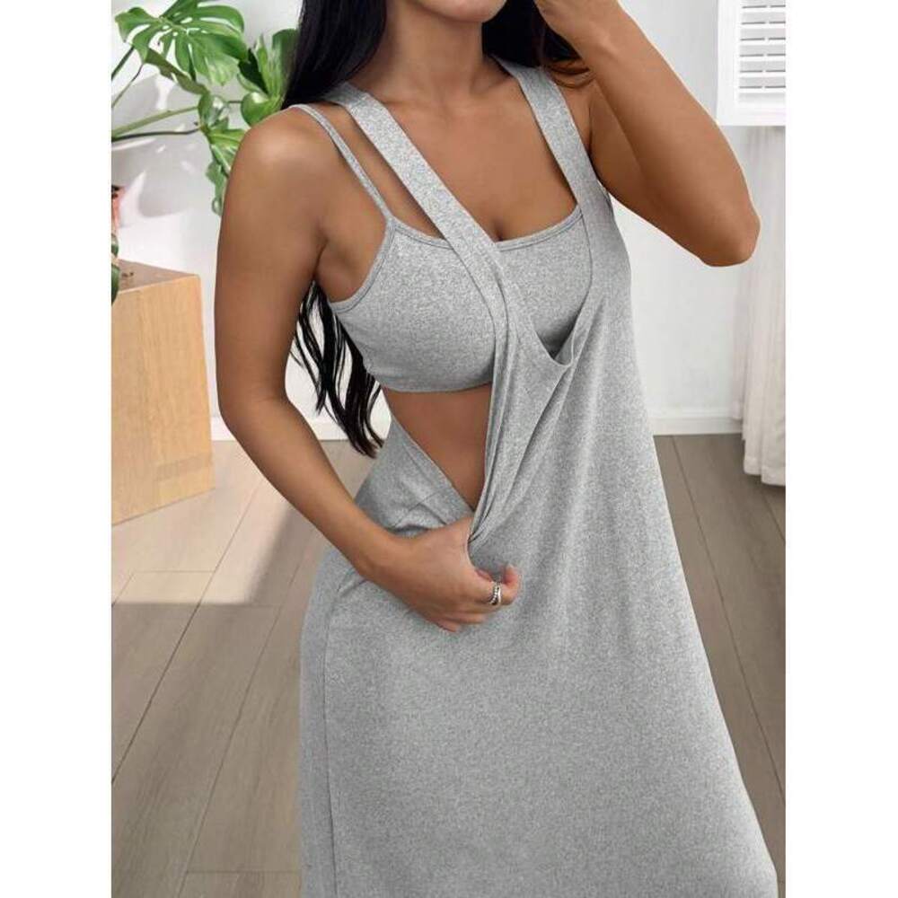 EZwear Solid Color Asymmetric Neck Sleeveless Dress For Sum - Picture 6 of 6